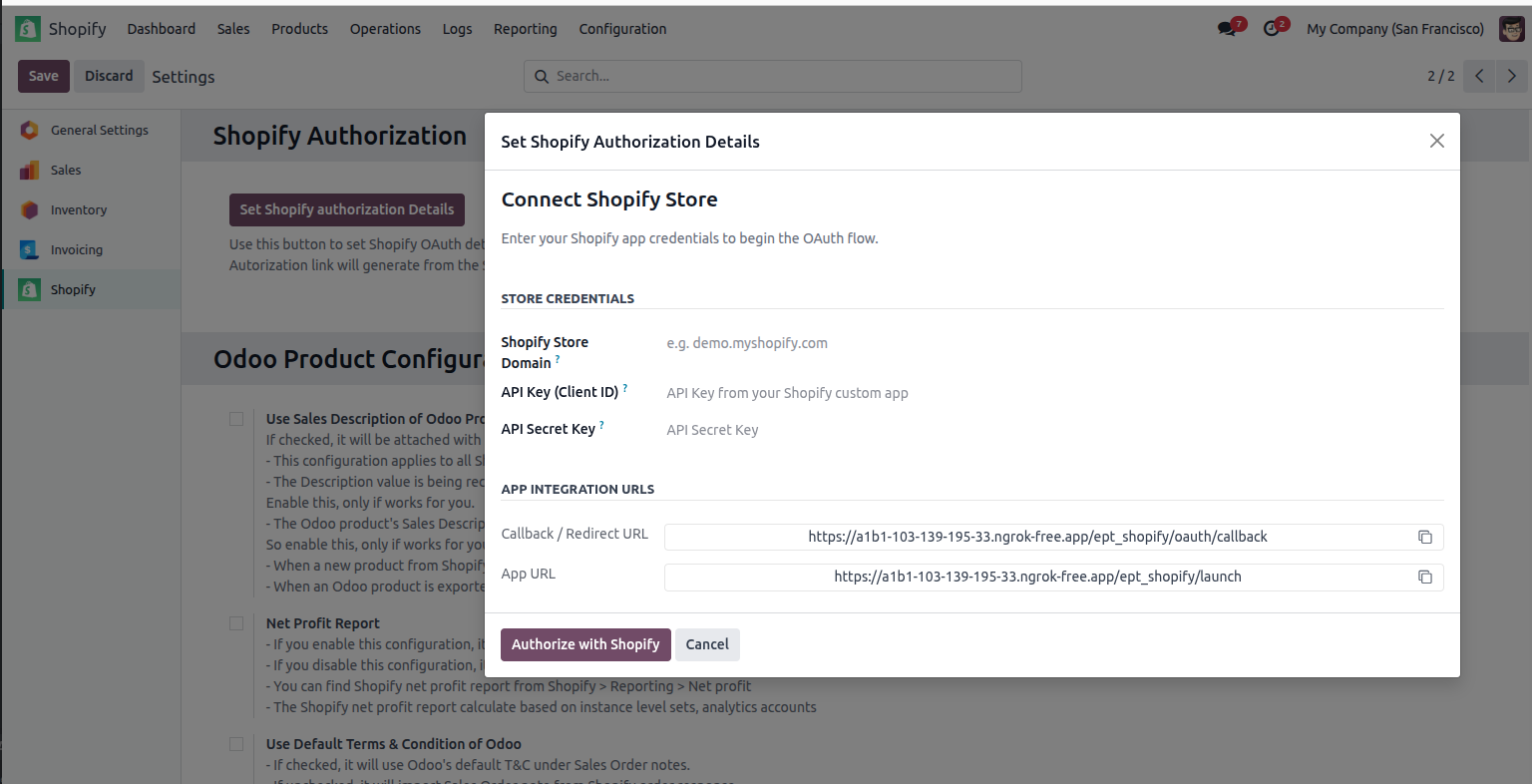 Odoo Wizard — App Integration URLs