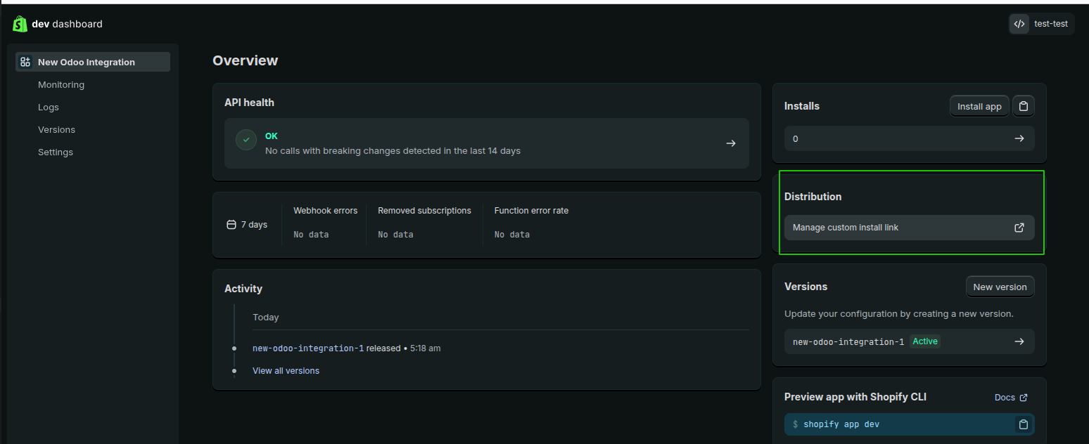 Shopify — Custom Distribution, generate link