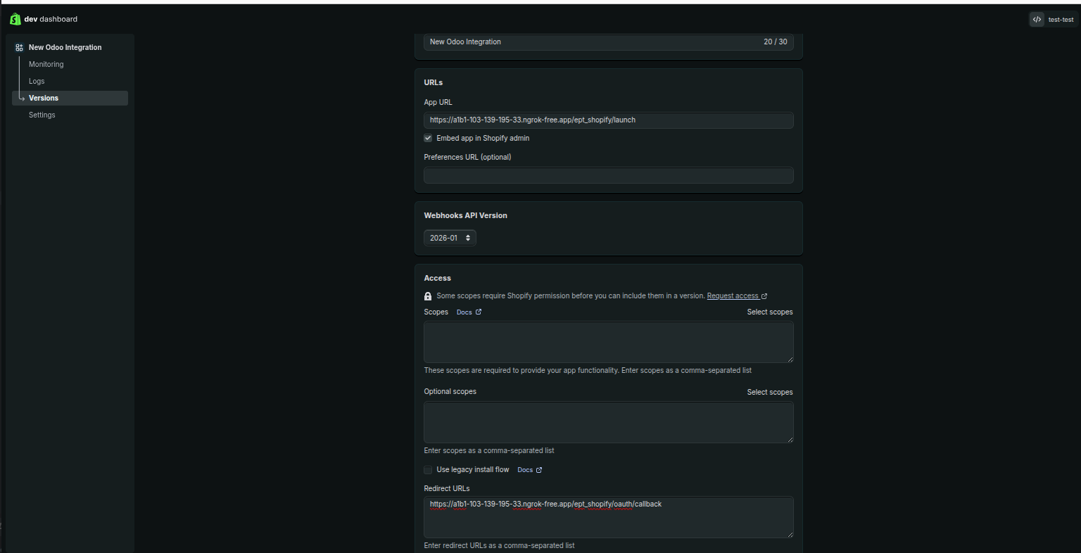 Shopify — Version configuration with URLs